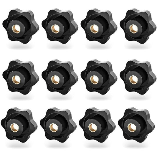 12 Pcs Plastic Star Black, Star Handle Nuts Handle Screws, M8 Internal Thread Knurled Screws for Machine Tools
