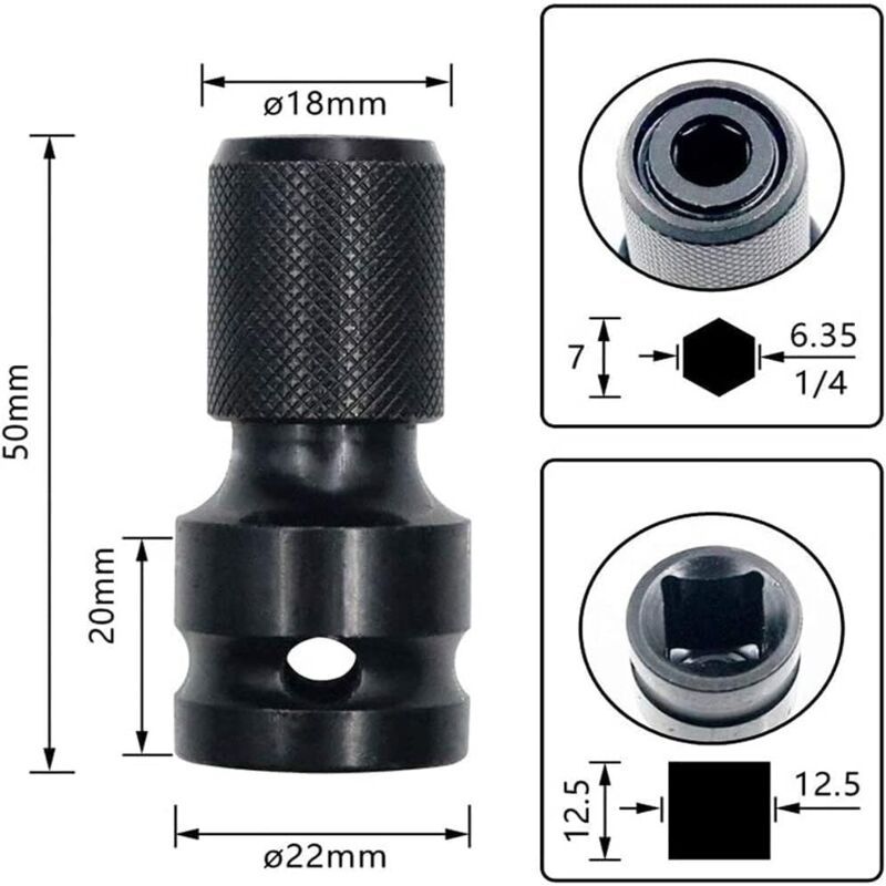 2 Pcs Impact Wrench Bit in Steel Socket Screwdriver Bit with Accessories Adapters for Hex Black, 0.25 in