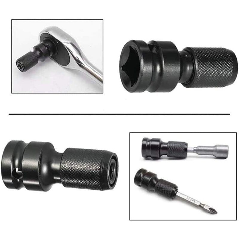 2 Pcs Impact Wrench Bit in Steel Socket Screwdriver Bit with Accessories Adapters for Hex Black, 0.25 in