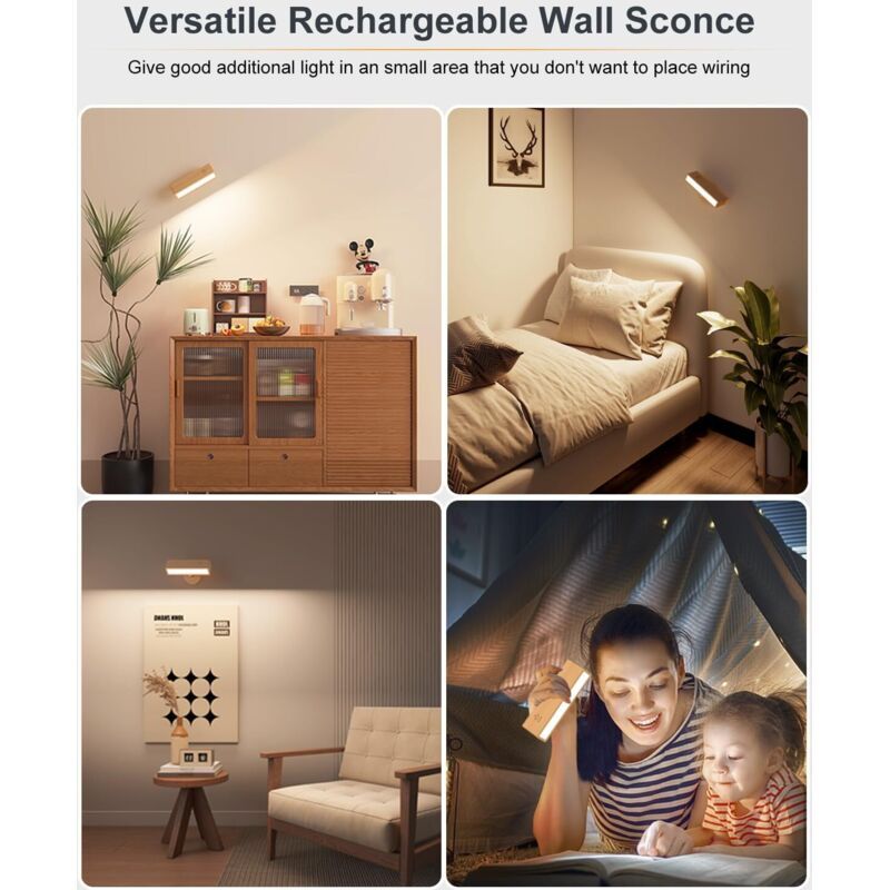 Applique Wall of Indoor in Wood, Lamp Wall of Chevet Lamp Wall Wireless a Chargement USB, 15x3x4.3cm, 3cm