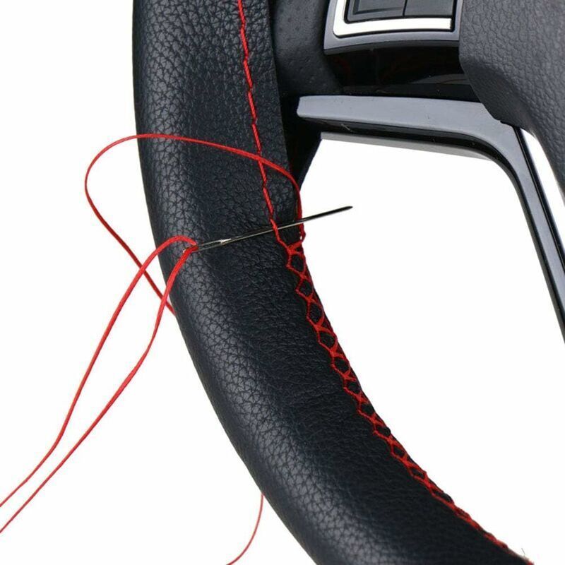Steering Wheel Cover in Soft Leather on the Volant of the Car with Needle and Wire Interior Accessories Red