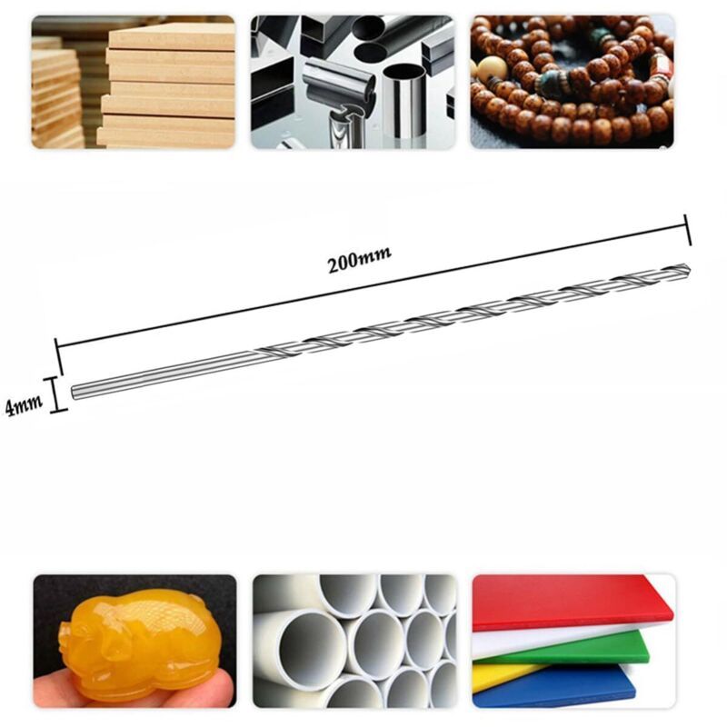 2 Pcs HSS Twist Drill Bits Extra Long Straight Shank Drill Bits Diameter Overall Length, 4mm, 200mm, 4mm Diameter