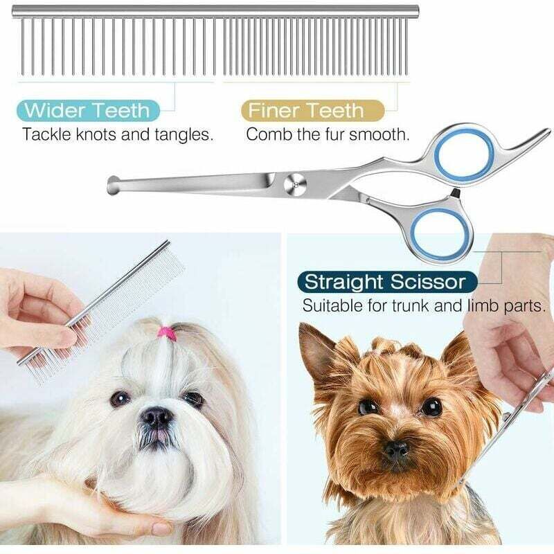 Dog Grooming Scissors Blue, 5, Coated Stainless Steel Piece Pet Grooming Tool Set in Titanium