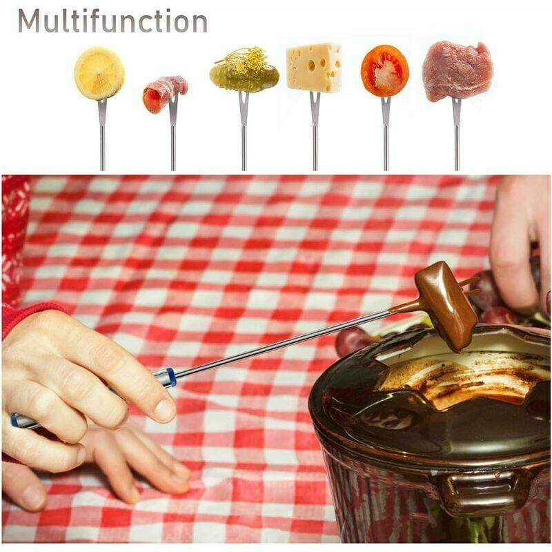 6 Pcs Fondue Forks Meat, Dessert Chocolate, Stainless Steel Skewers for Cheese, 24cm