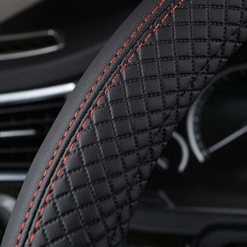 Car Steering Wheel Cover Red Black and, Anti-Slip Elastic, Breathable Carbon Fiber Steering Wheel Cover, 3739CM