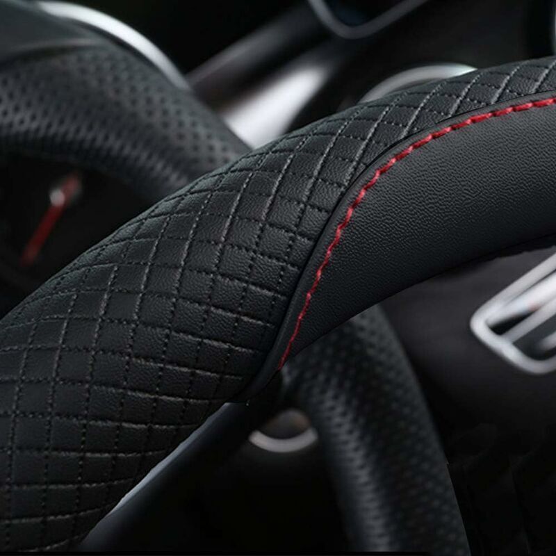 Car Steering Wheel Cover Red Black and, Anti-Slip Elastic, Breathable Carbon Fiber Steering Wheel Cover, 3739CM