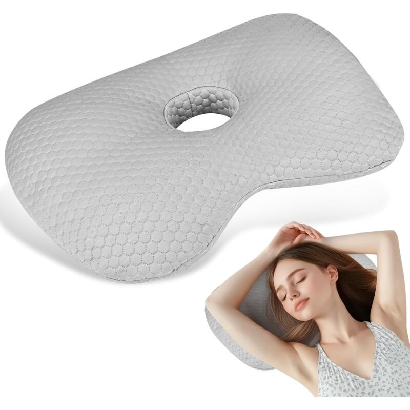 Ear Piercing Cushion Gray, Piercing Pillows with Hole Ear Piercing Pillow with Zipper for Lateral Ears and Pain Relief, 8.9cm