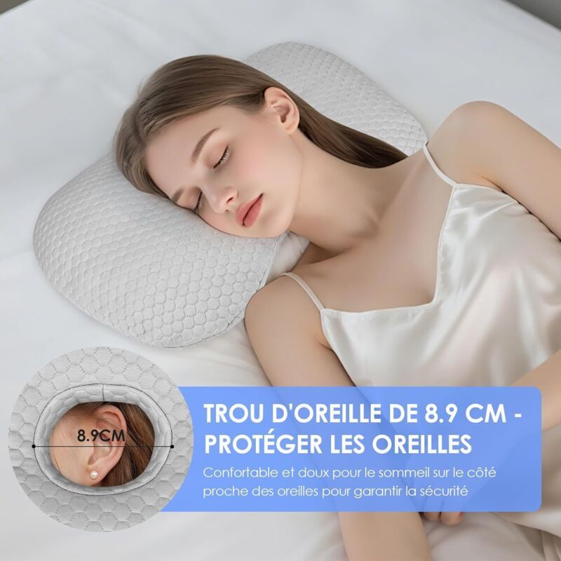 Ear Piercing Cushion Gray, Piercing Pillows with Hole Ear Piercing Pillow with Zipper for Lateral Ears and Pain Relief, 8.9cm