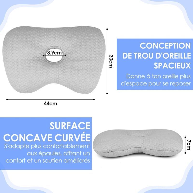 Ear Piercing Cushion Gray, Piercing Pillows with Hole Ear Piercing Pillow with Zipper for Lateral Ears and Pain Relief, 8.9cm