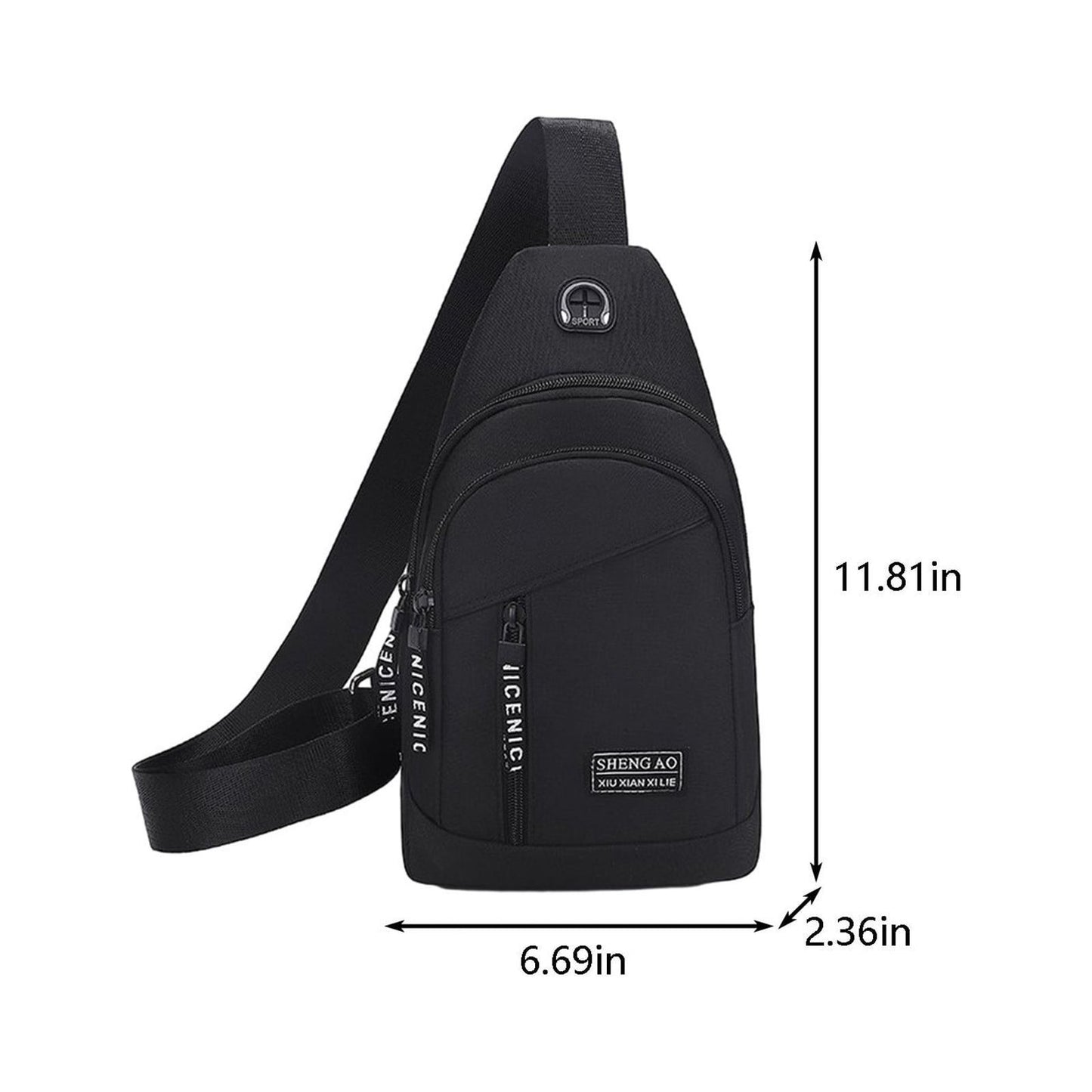 Waterproof Crossbody Sling Bag for Women and Men, Black Small Chest Backpack for Hiking Travel Camping