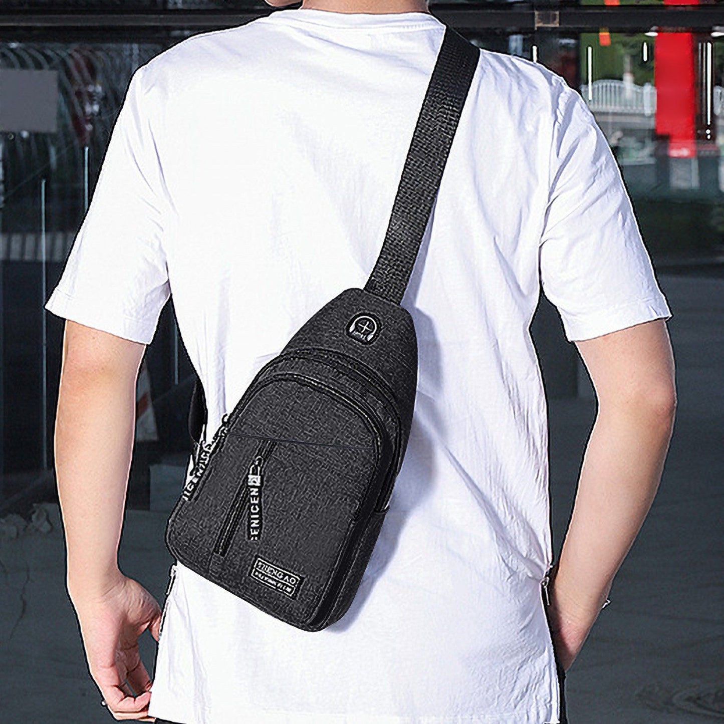 Waterproof Crossbody Sling Bag for Women and Men, Black Small Chest Backpack for Hiking Travel Camping
