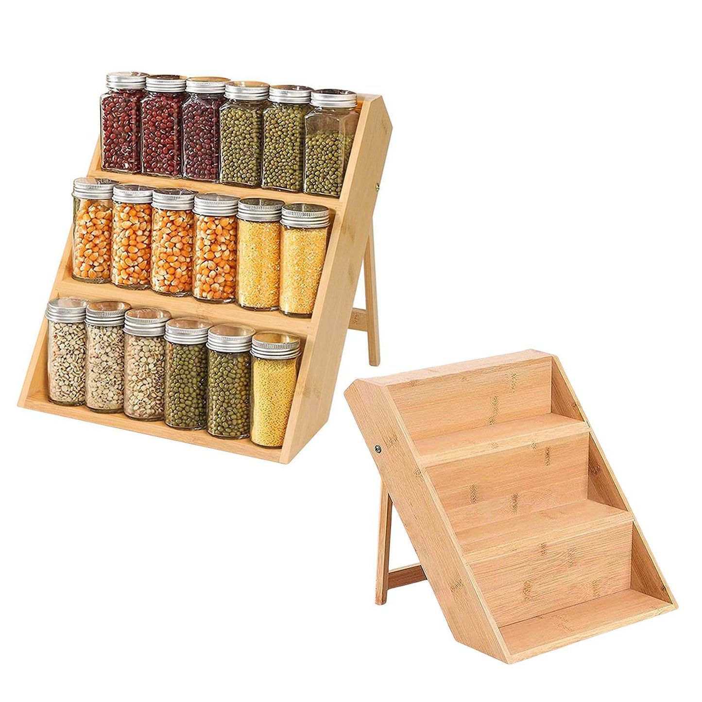 Bamboo Spice Rack Organizer, Space Saving Seasoning Cabinet Shelf for Kitchen Makeup and Spice Storage