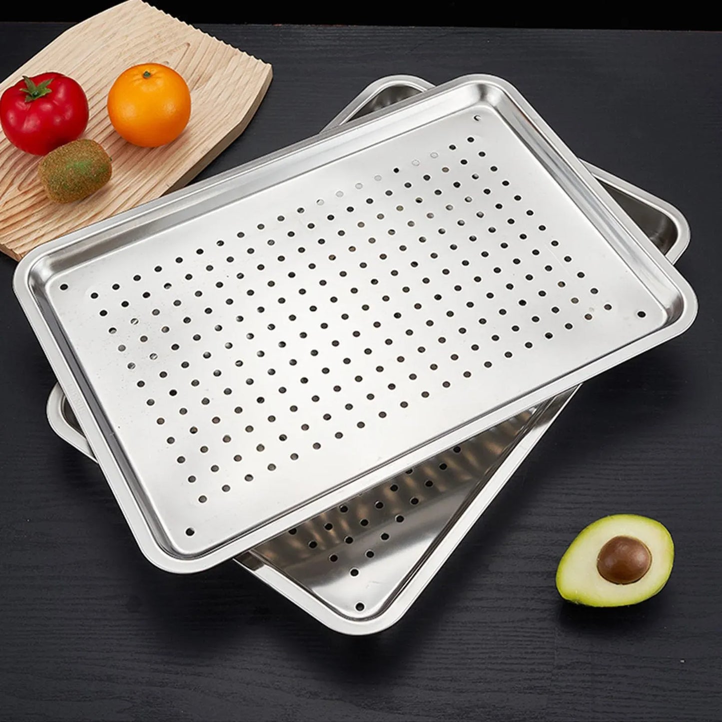 Stainless Steel Baking Sheet Tray, Perforated Cookie Pan and Food Serving Tray for Baking, 27 x 20 x 2.5 cm