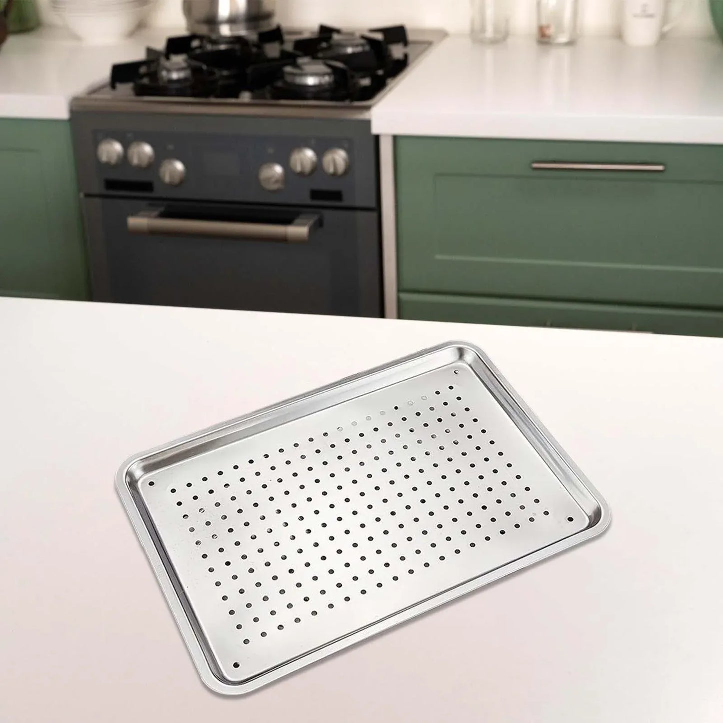 Stainless Steel Baking Sheet Tray, Perforated Cookie Pan and Food Serving Tray for Baking, 27 x 20 x 2.5 cm