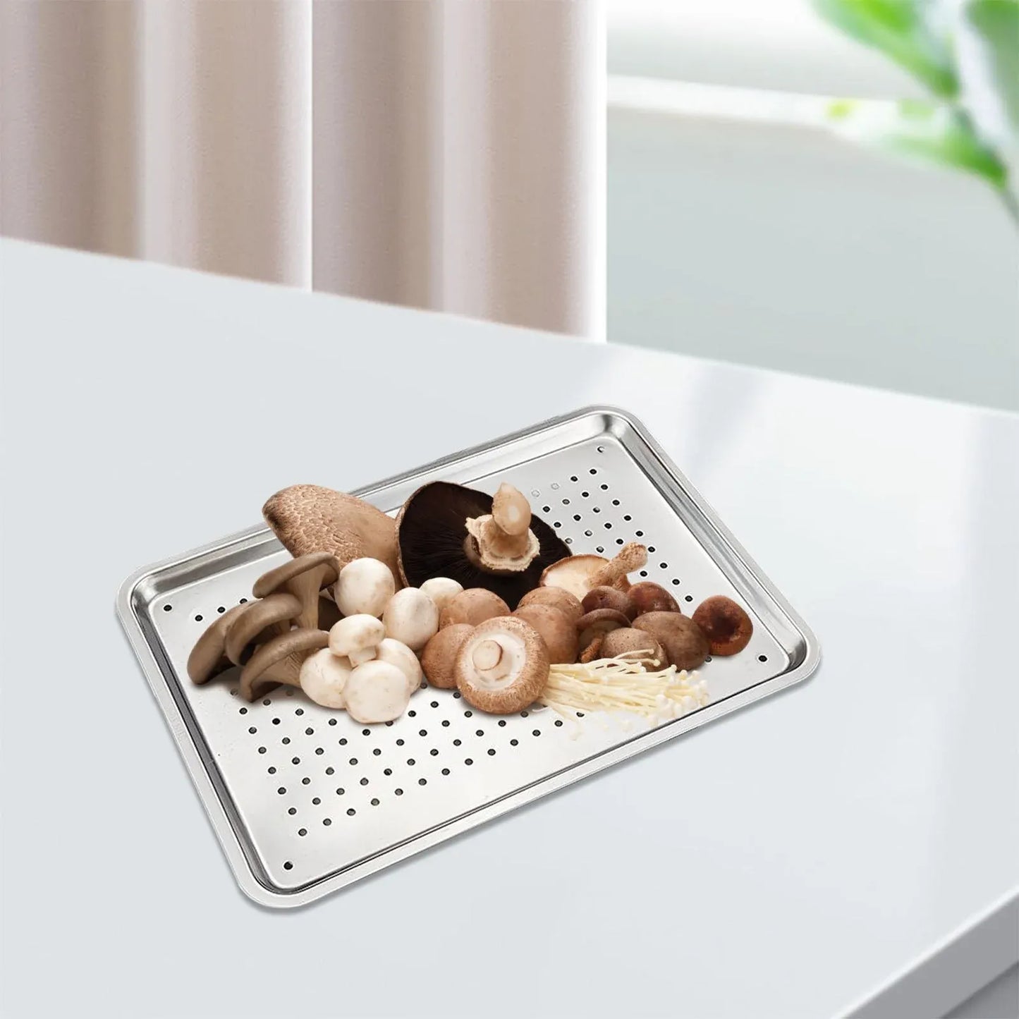 Stainless Steel Baking Sheet Tray, Perforated Cookie Pan and Food Serving Tray for Baking, 27 x 20 x 2.5 cm