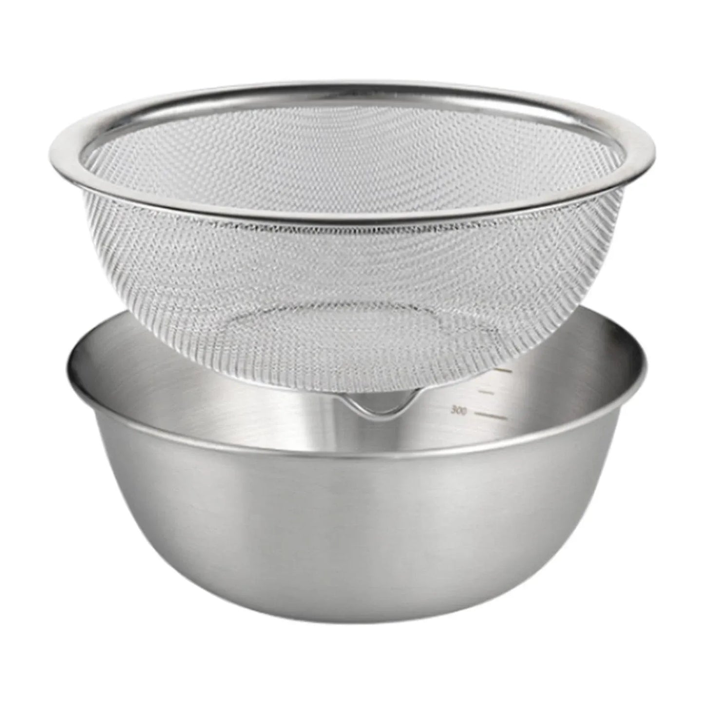 2 Pcs 304 Stainless Steel Colander With Mixing Bowl, Drainer Basket and Rinser for Pasta Rice Fruit, 18 cm