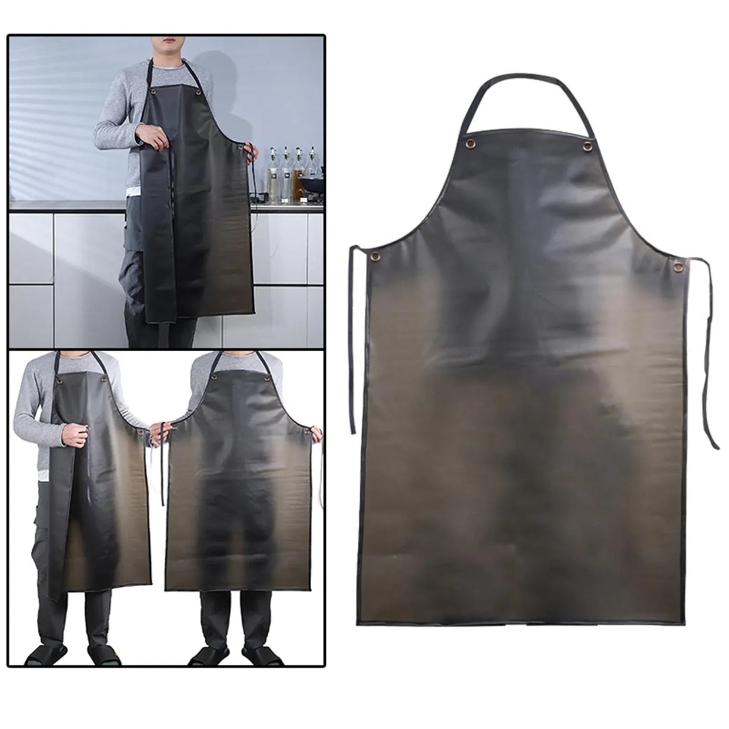 Black Waterproof PVC Apron, Heavy Duty Anti Corrosion Rubber Apron for Lab Cleaning Butcher and Barbecue, 80 x 55 cm