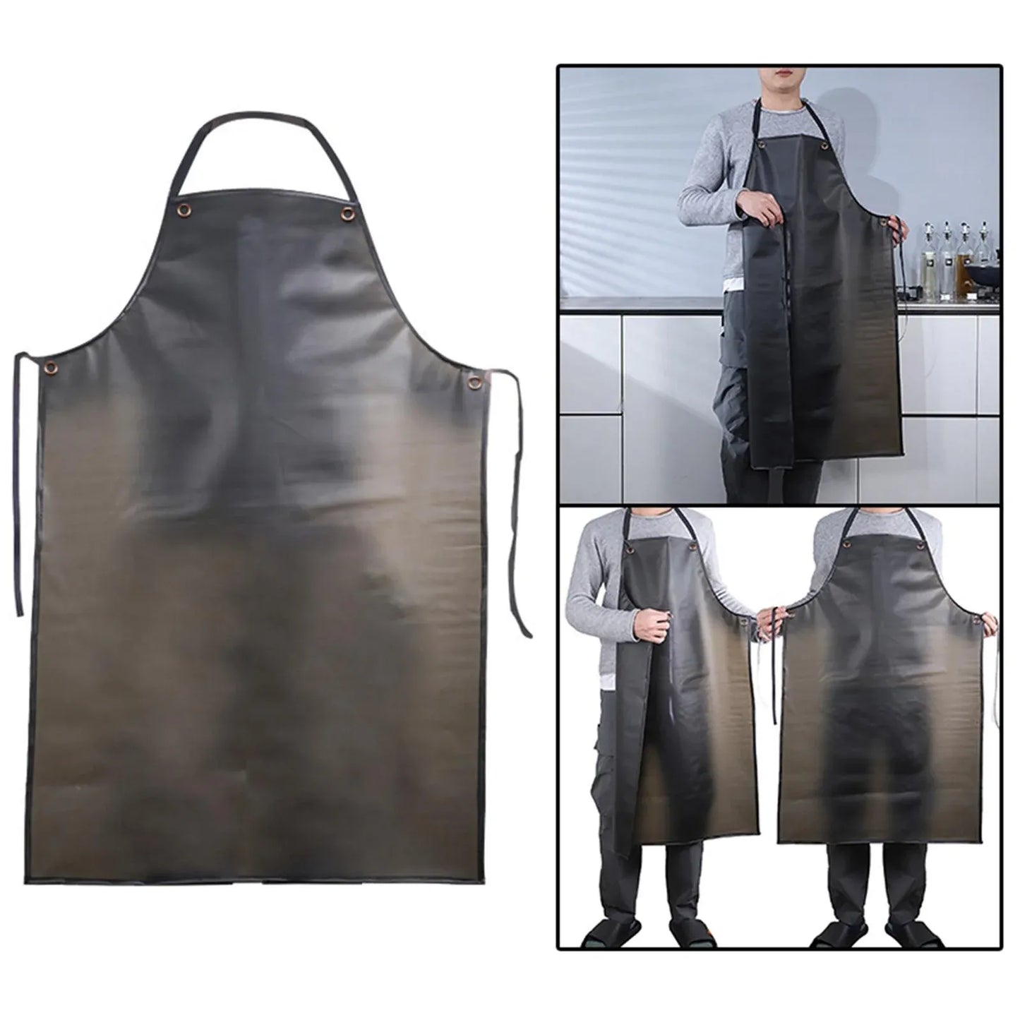 Black Waterproof PVC Apron, Heavy Duty Anti Corrosion Rubber Apron for Lab Cleaning Butcher and Barbecue, 80 x 55 cm