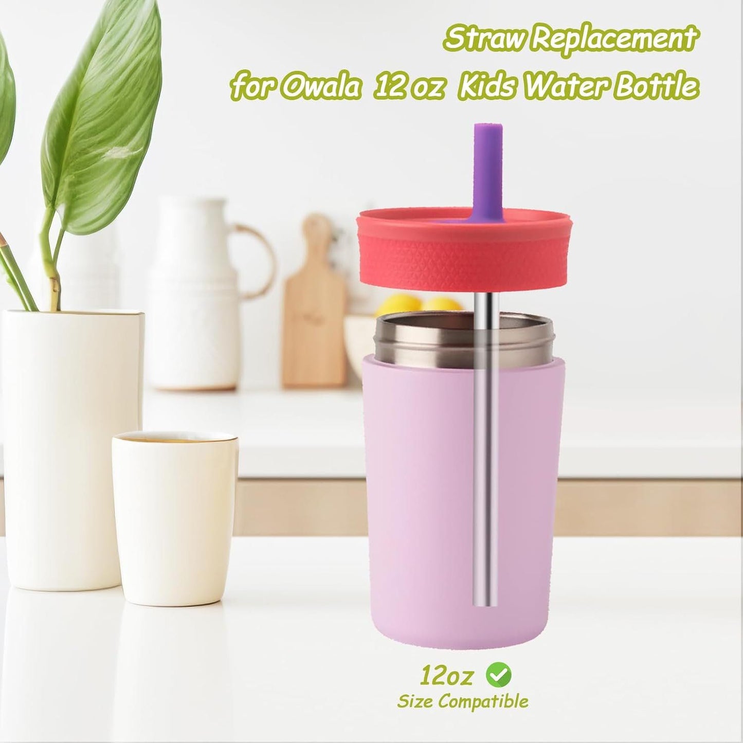 4 Pcs Metal Straws Compatible With Owala Kids Tumbler Cup, Stainless Steel Reusable Straws With 2 Cleaning Brushes, 12 oz and 15 oz