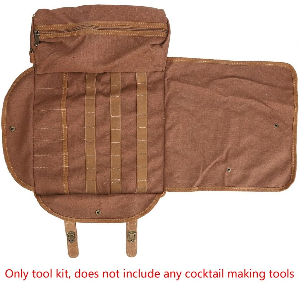 Travel Bartender Canvas Tool Bag, Professional Bar Tool Organizer for Home Cocktail Making and Camping, Without Tools