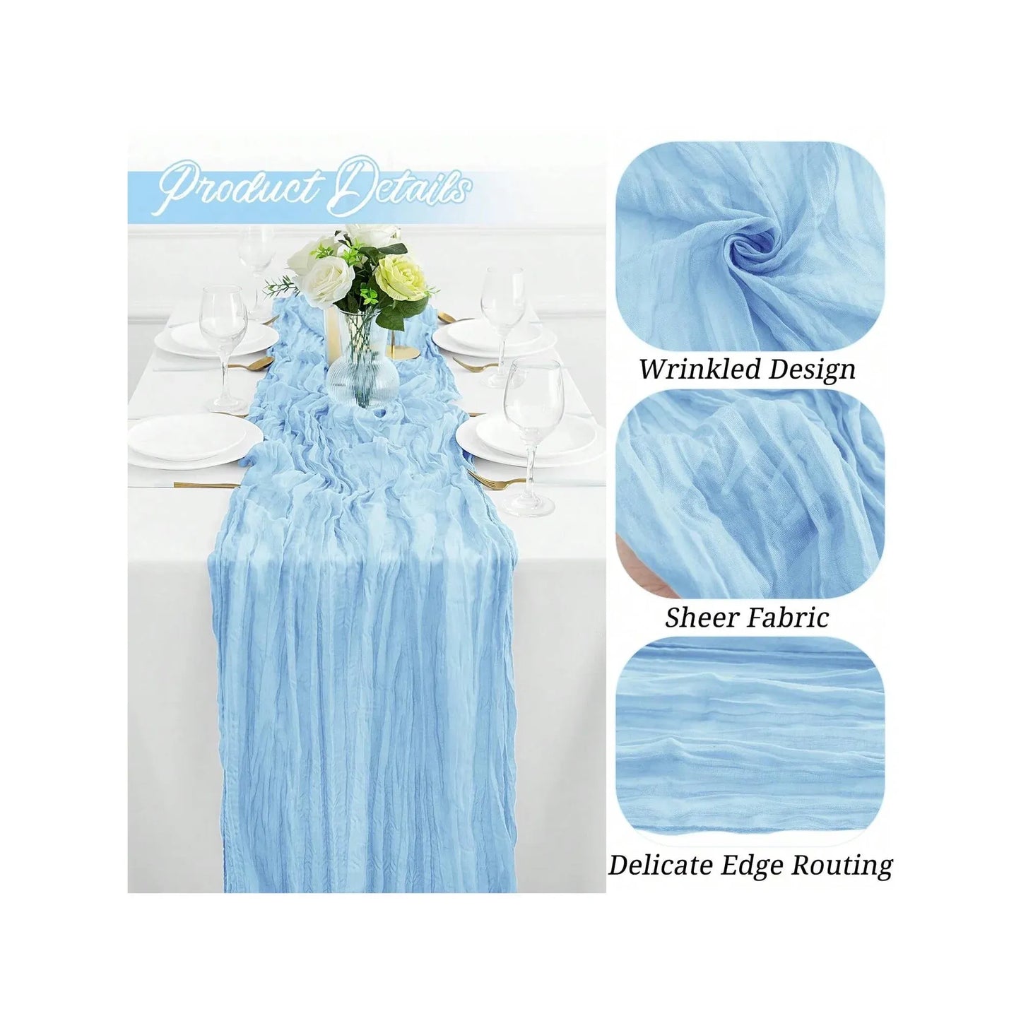 6 or 12 Pack Light Blue Cheesecloth Table Runners, Boho Gauze Runner for Spring Easter Decor, 17 x 108 in, 9 ft