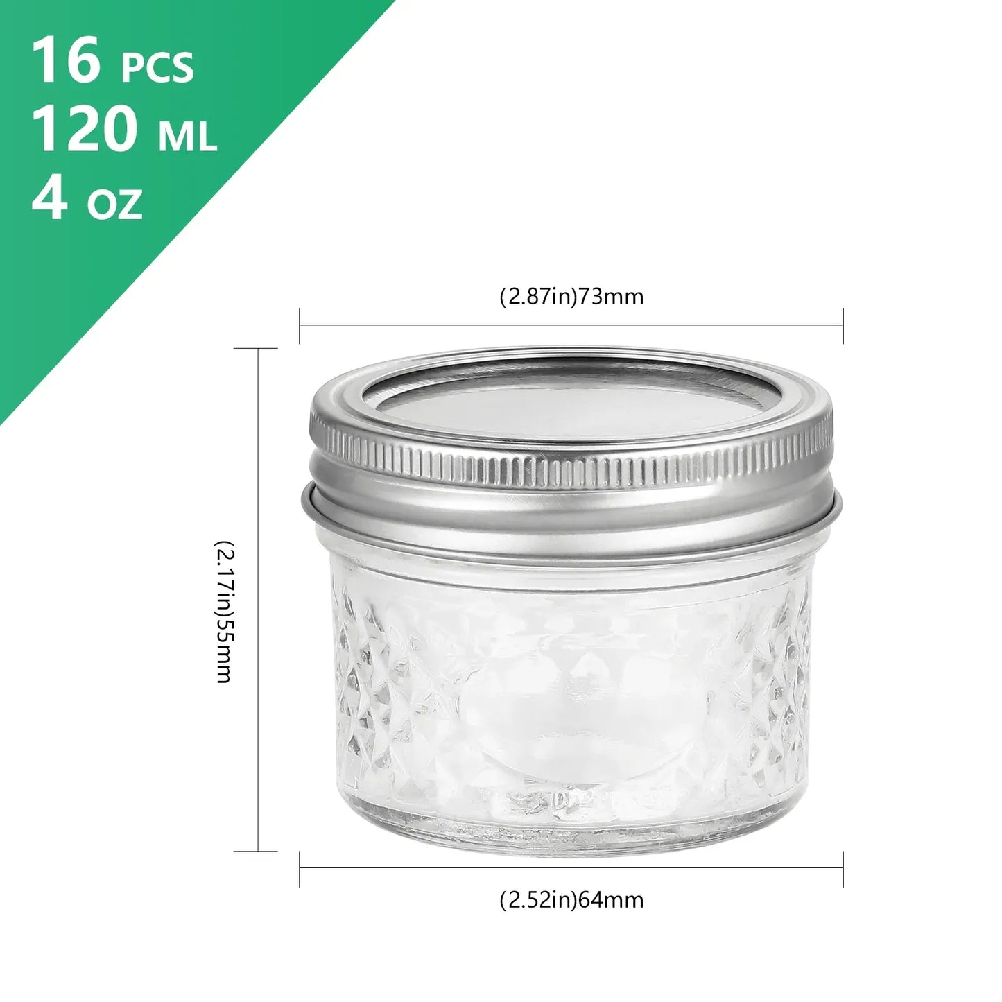 16 Pack Glass Mason Jars With Regular Lids, Canning Jelly Jars for Baby Food Honey Jam Candles and Spices, 4 oz