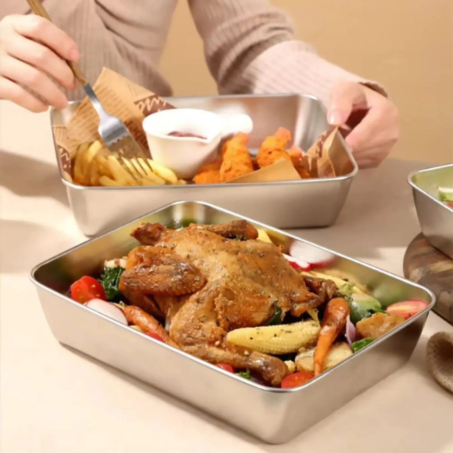 2 Pc Stainless Steel Fridge Storage Containers With Lids, Rectangular Baking Pans for Freezer Meal Prep and Catering, 10 x 8 x 3 in