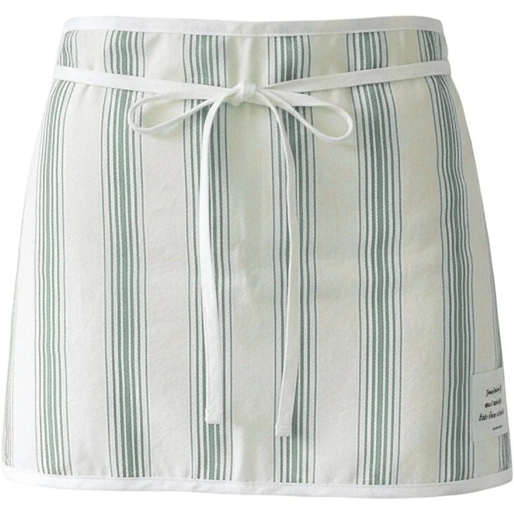 Striped Cotton Waist Apron, Waitress Server Apron for Kitchen Coffee Shop and Restaurant