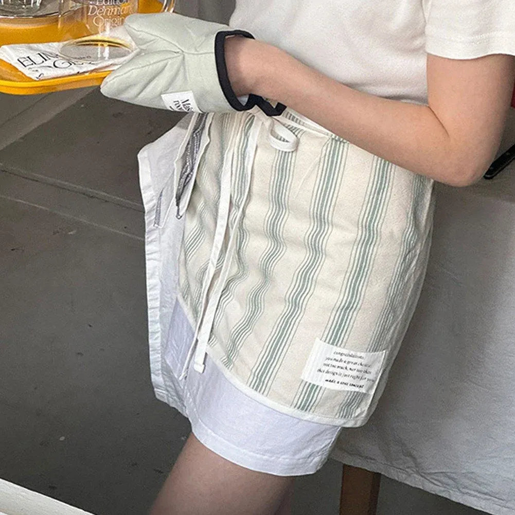Striped Cotton Waist Apron, Waitress Server Apron for Kitchen Coffee Shop and Restaurant