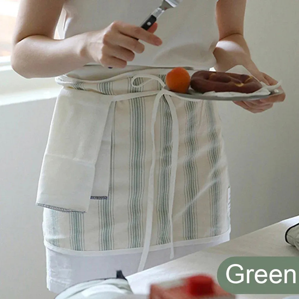 Striped Cotton Waist Apron, Waitress Server Apron for Kitchen Coffee Shop and Restaurant