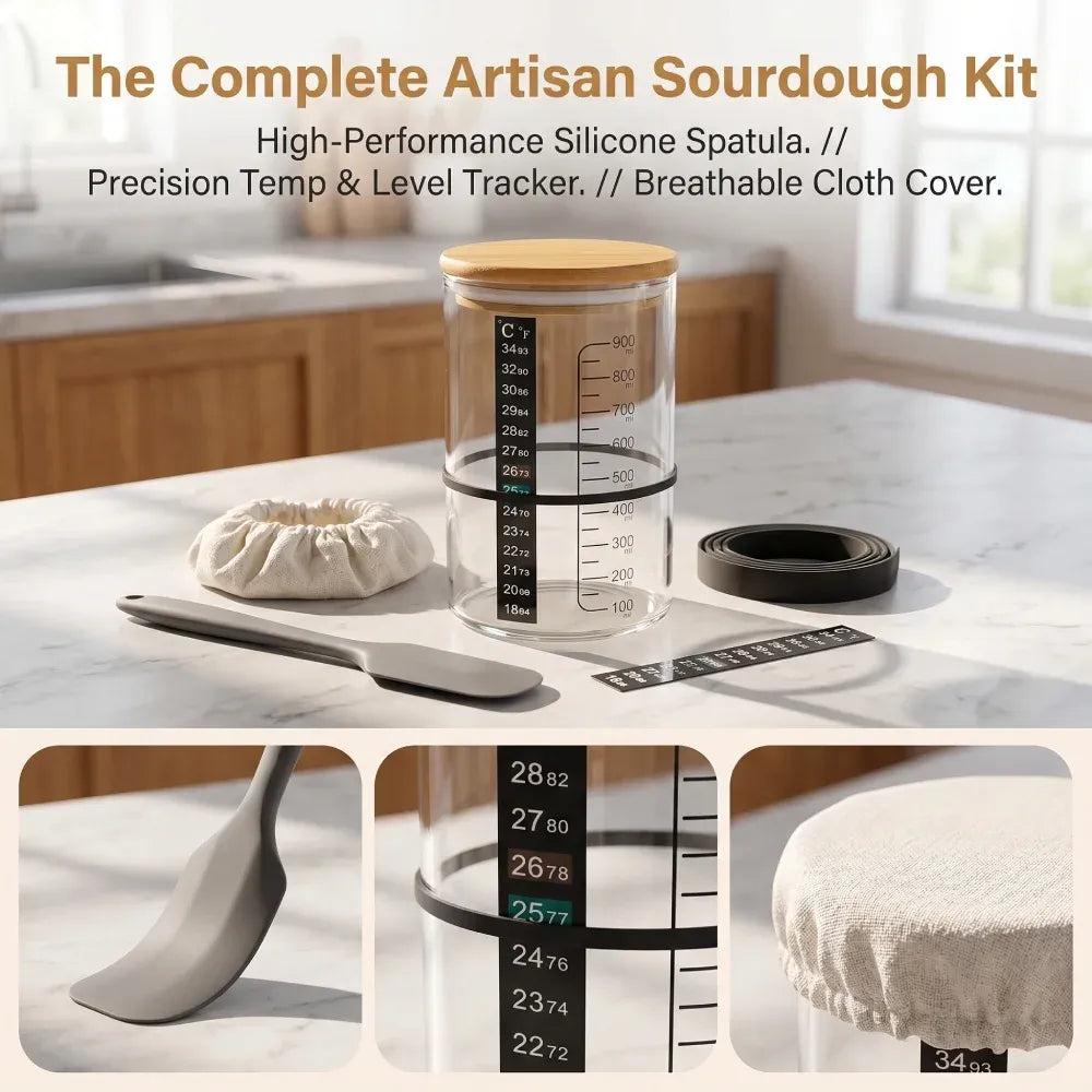 Glass Sourdough Starter Jar Kit With Wooden Lid and Cloth Cover, Bread Baking Supplies