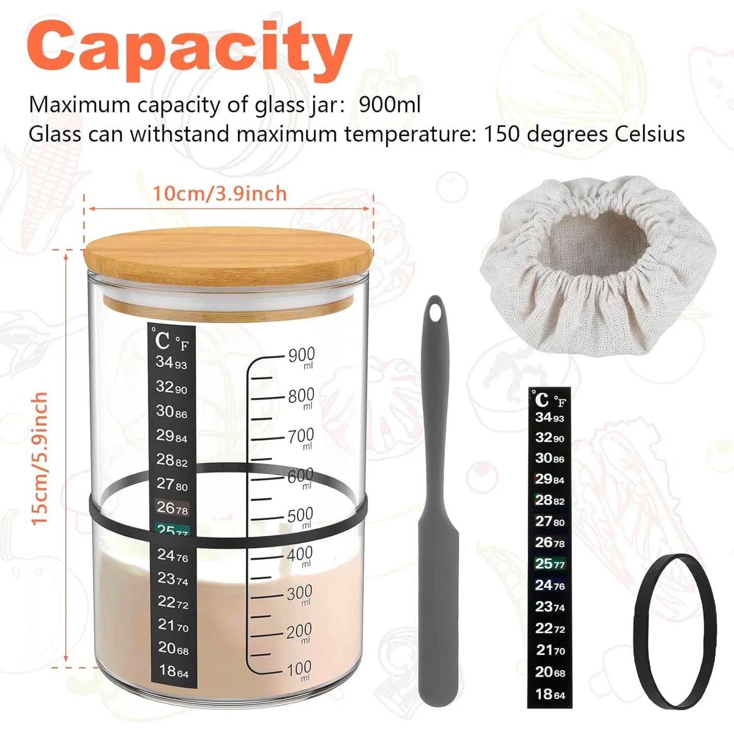 Glass Sourdough Starter Jar Kit With Wooden Lid and Cloth Cover, Bread Baking Supplies