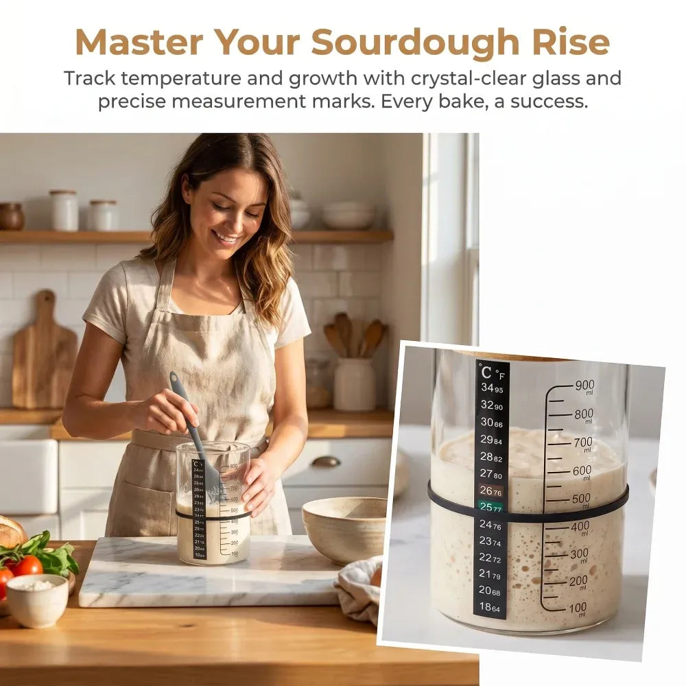 Glass Sourdough Starter Jar Kit With Wooden Lid and Cloth Cover, Bread Baking Supplies