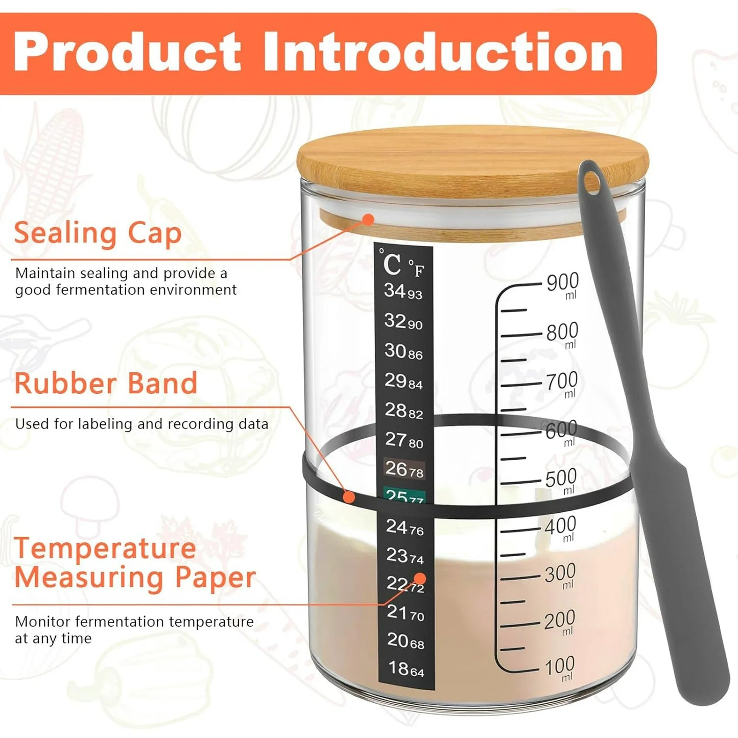 Glass Sourdough Starter Jar Kit With Wooden Lid and Cloth Cover, Bread Baking Supplies