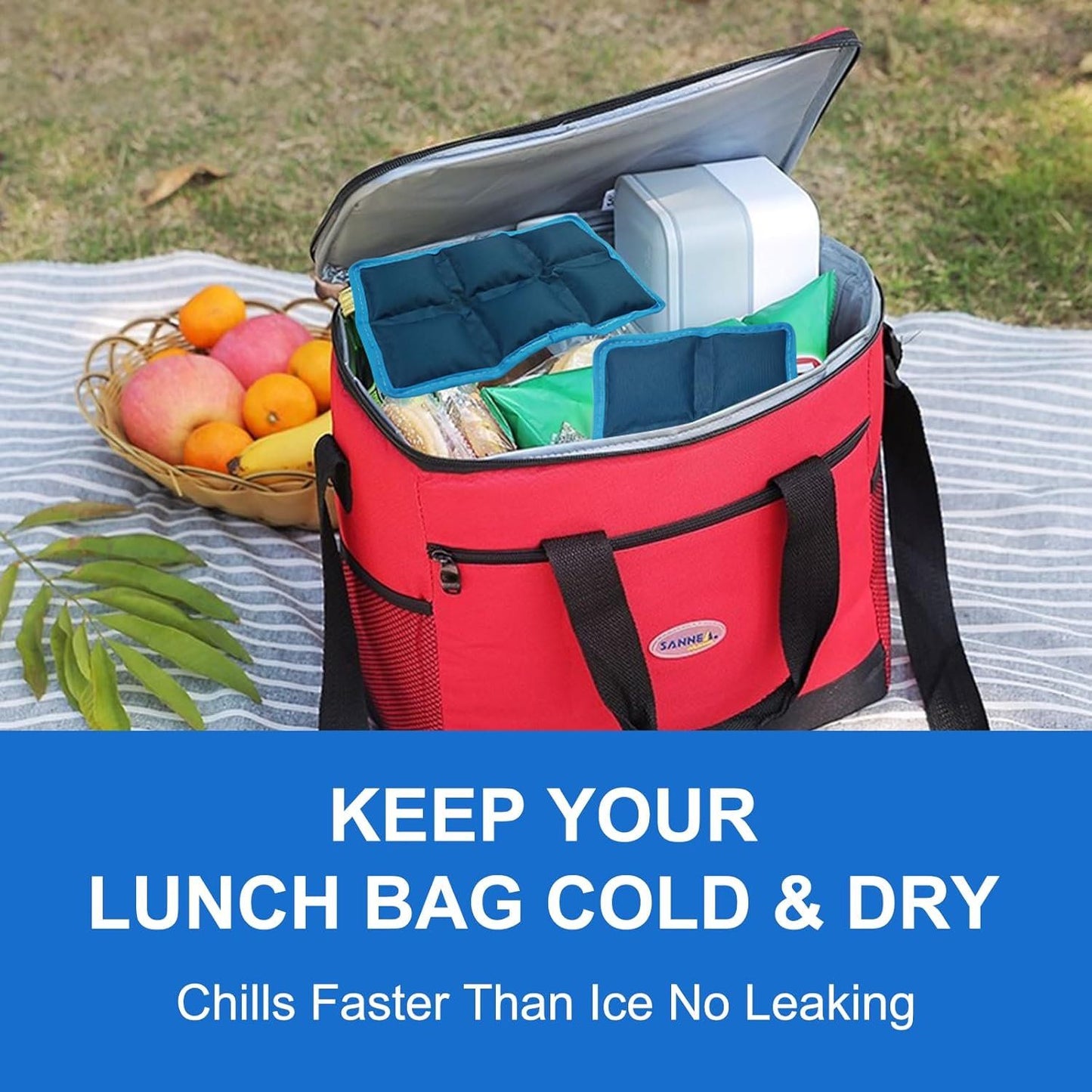 4 Pack Reusable Lunch Box Ice Packs, Thin Soft Gel Leak Proof Food Grade Freezer Packs for Lunch Bags
