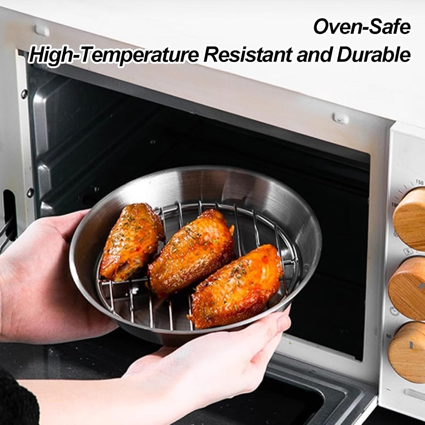 Baking tray for air fryer - Air fryer baking pan - Air fryer accessories - Baking tray with rack - Made of 304 stainless steel - 25 cm