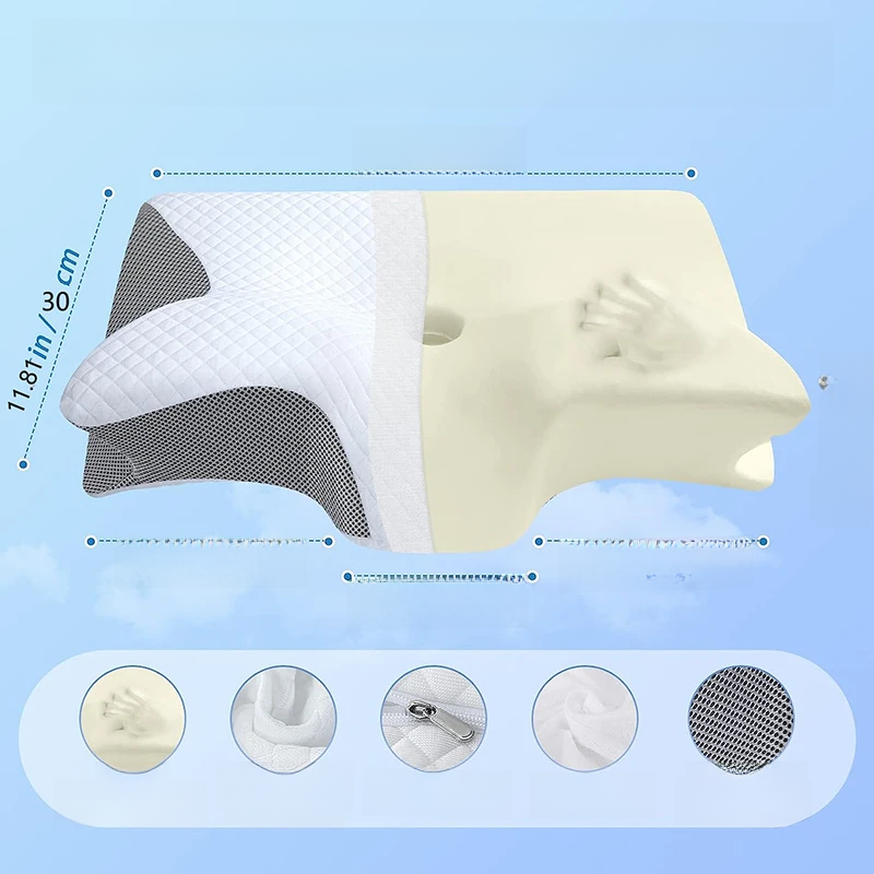 Viscoelastic Neck Pillow, Ergonomic Contour 2-in-1 Neck Pain Orthopedic Pillow, Contour Support Pillow, 1 Unit Light Gray none no No, Light gray