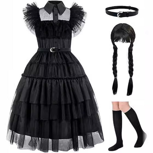 Girl's dress cosplay Wednesday Brigitte princess dress lace stitching puff sleeves children Wednesday 4pcs 120