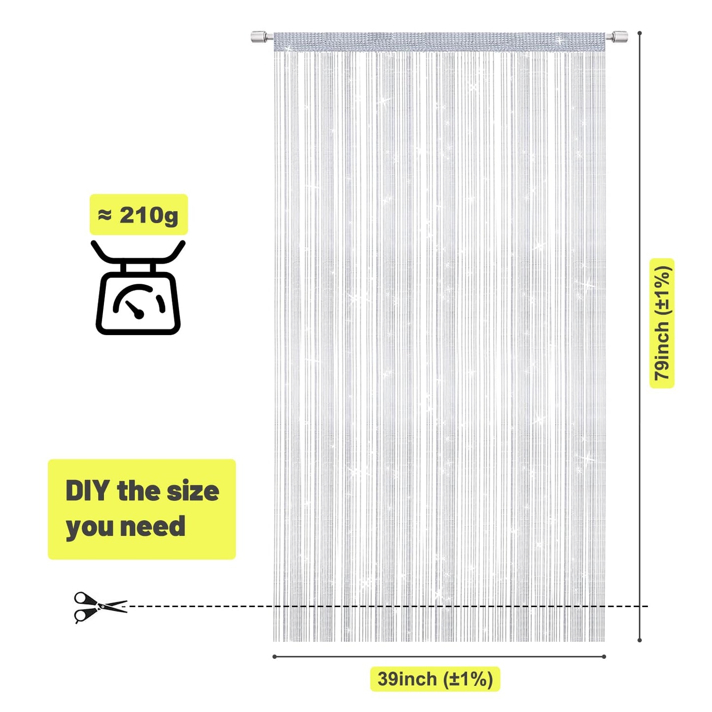 String Curtains Door Mosquito Net, Elegant Divider Tassel Curtain for Home Decor, Partition Curtain for Doors and Windows, White (100x200cm)