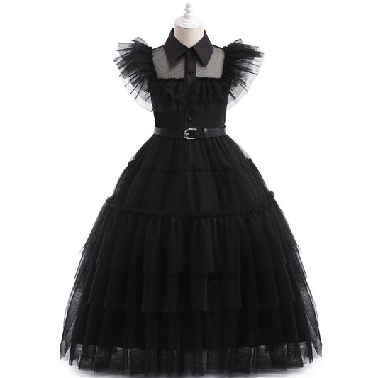 Girls' dress cosplay Wednesday Brigitte princess dress lace details puff sleeves children Skirt + belt 110