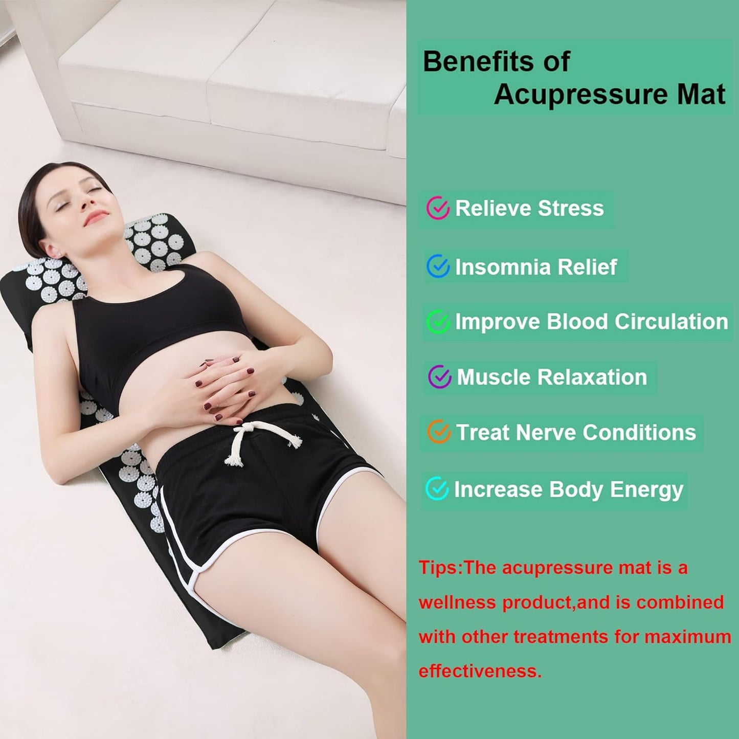Acupressure Mat and Pillow Set with Bag Acupuncture Mat for Neck and Back Pain, Muscle Relaxation Stress Relief, Sciatica Pain Relief Pillow - Pink