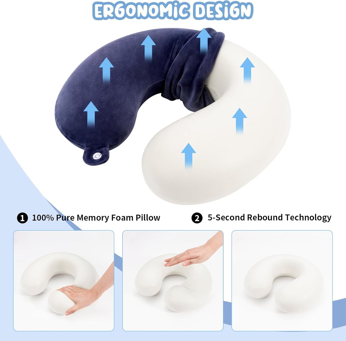 Travel Pillow Neck Pillow Memory Foam Travel Pillows Head Support Pillow for Airplane Train Car Office Travel Essential Flight Pillows for a Long Time Navy Blu Navy Blue One Size