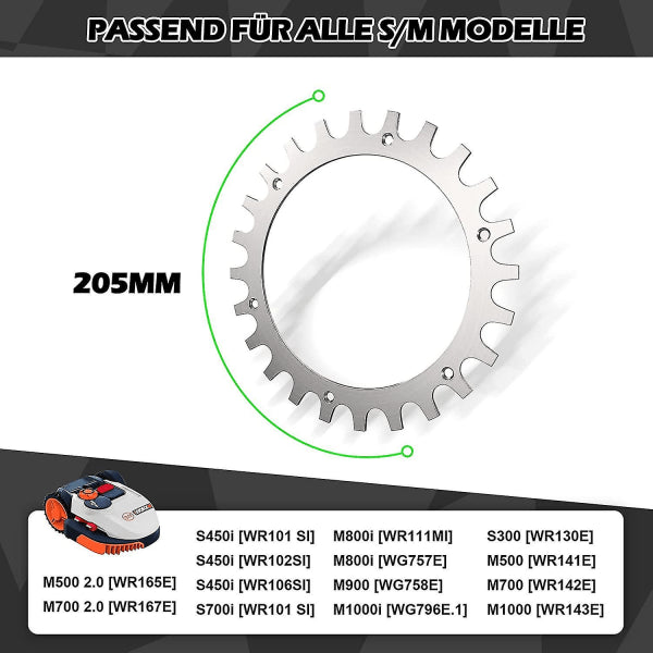 premium stainless steel spikes for Worx S/m model, 2 x stainless steel screw spikes Traction Enhancer, robotic lawnmower Wheel size 205 mm (FMY)