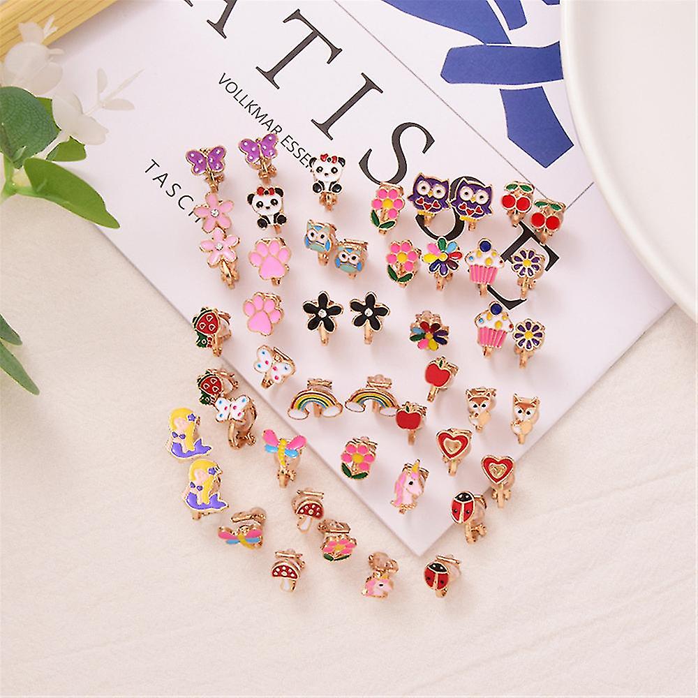 24 Pairs Girls Clip-on Earrings Children Cute Flower Metal Earring Princess Dress Up