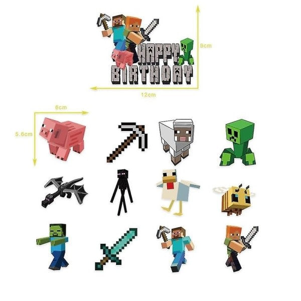 Minecraft Theme Happy Birthday Set Decoration Accessories Banner Pull Flag Cake Decorations Kit null none