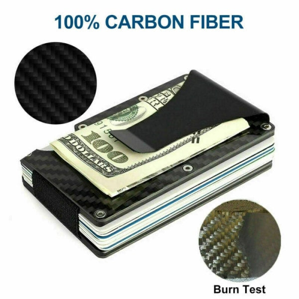 RFID Blocking Minimalist Carbon Fiber Card Holder with Money Clip for Men