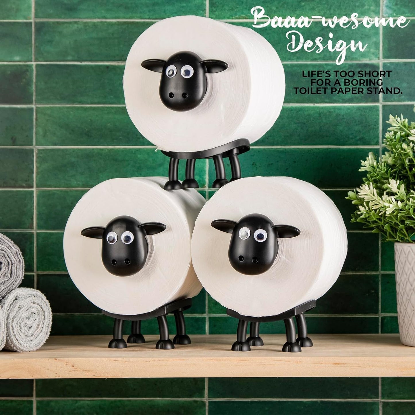 Toilet Paper Holder Sheep - Cute Bathroom Decor - Set of 3