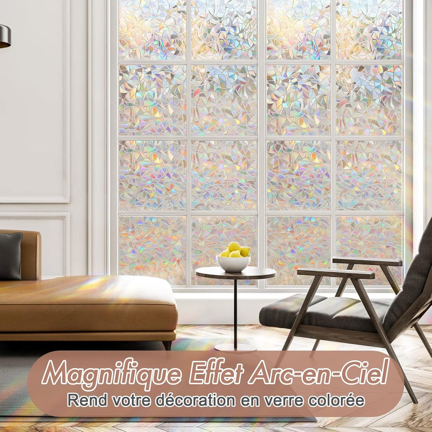 Electrostatic window film with rainbow effect, decorative anti-glare window film, 3D anti-UV window film, 45x200cm 45X200