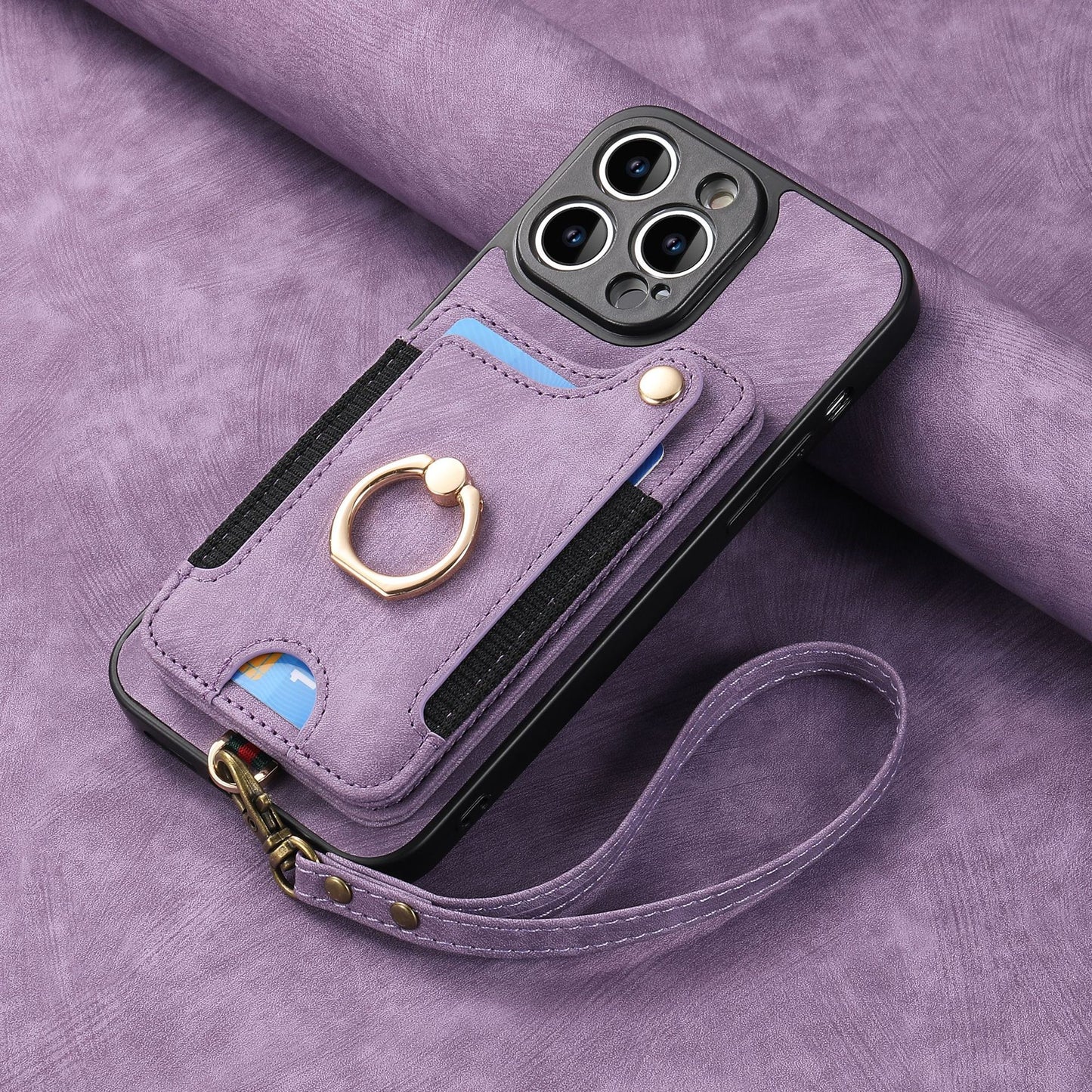 Mobile Phone Leather Case Compatible with iPhone RFID Anti-Theft Swipe Loop Buckle Rope Multifunctional Card Holder Brown [With Leather Strap] Brown [With Leather Lanyard]] iPhone 13 Pro