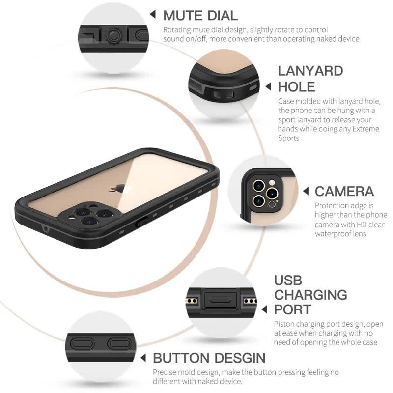 IP68 Waterproof Case for iPhone 15 14 13 12 11 Pro Max XS Max XR 7 8 RedPepper Transparent Protection Diving Underwater Swimming Outdoor Sports RD with Strap RD with Strap i-Phone 13